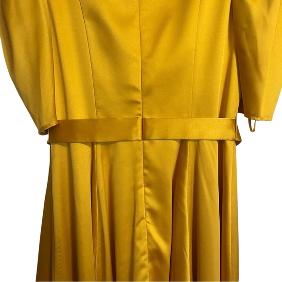 Mac Duggal Satin Lapel Puff Sleeve Tea Length Dress - Picture 4 of 8